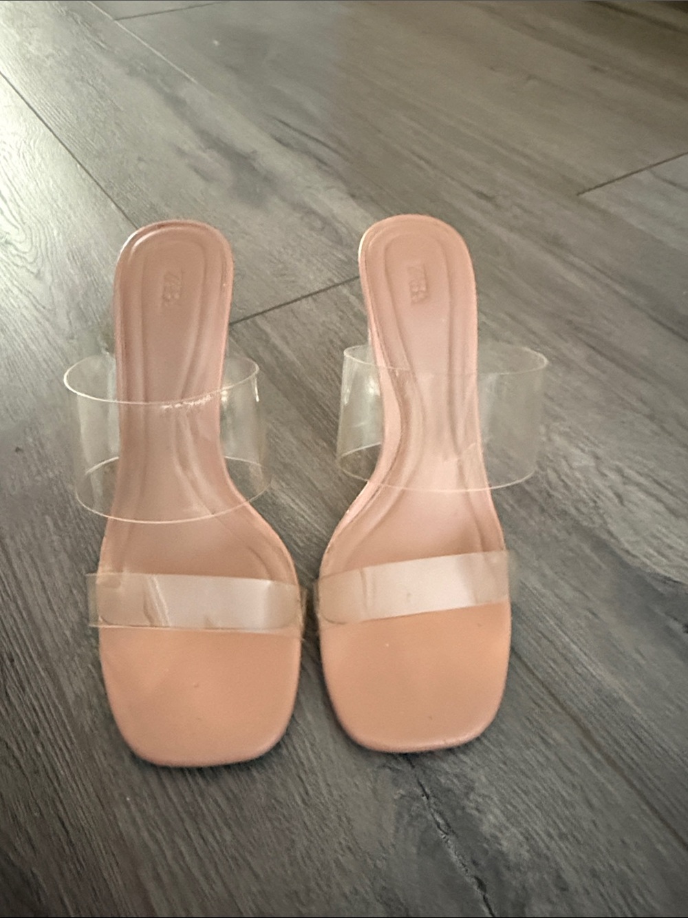 Zara Clear Strap Nude-Pink Slide Heels
